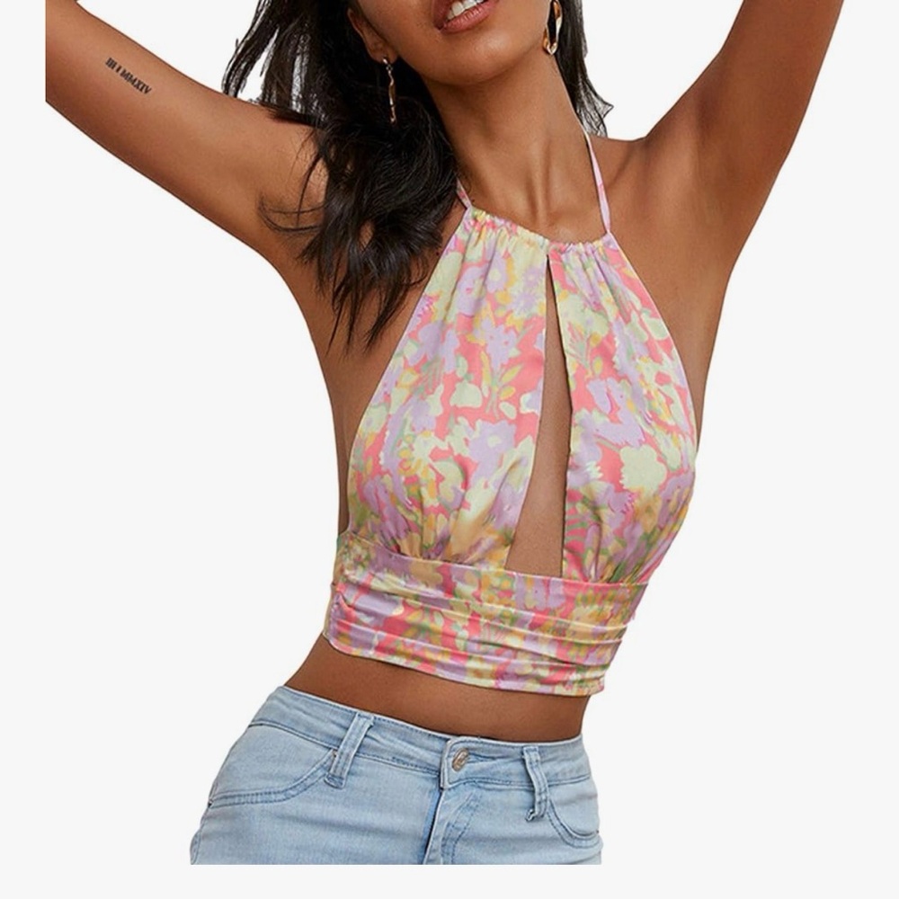 Floral Halter Neck Women Top small